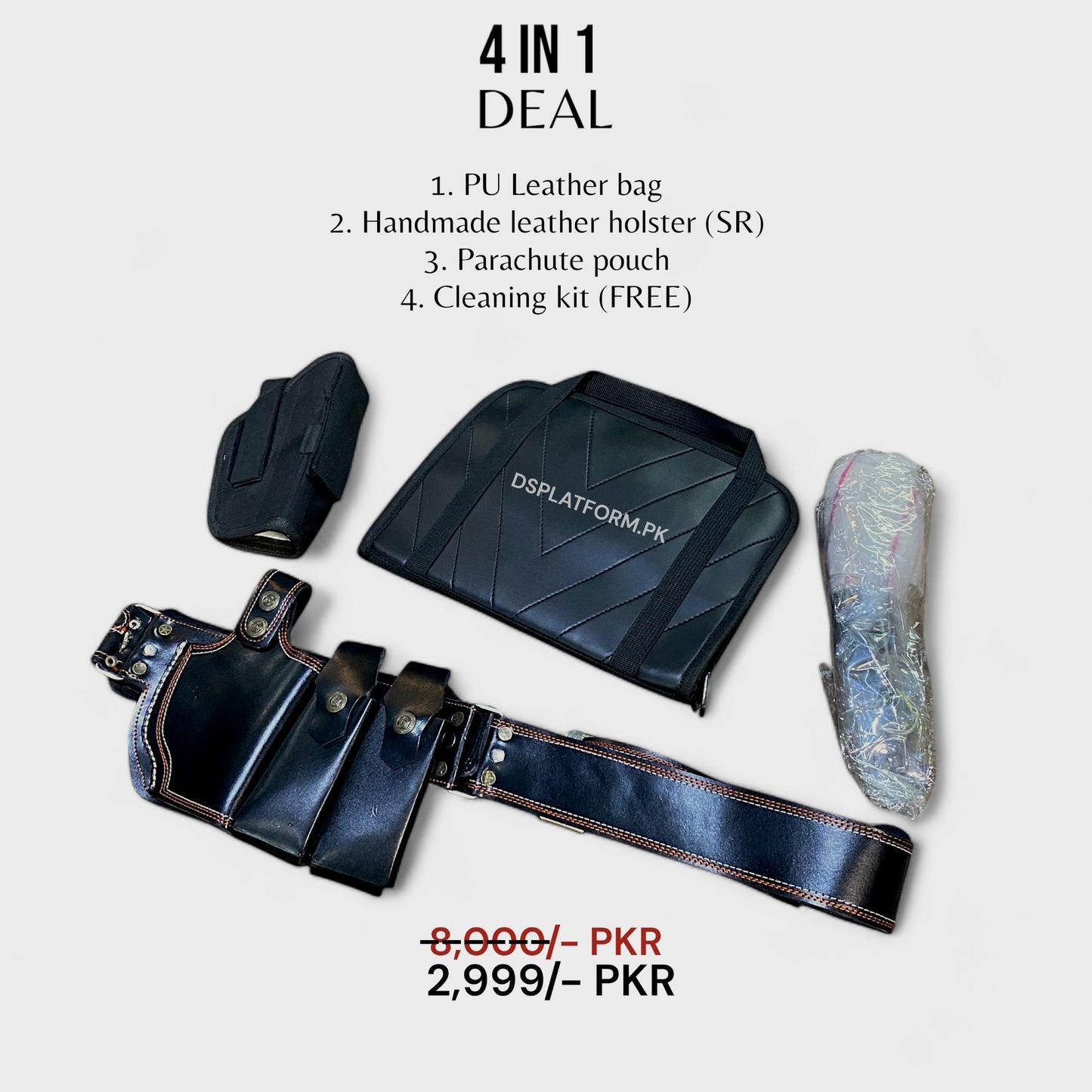 4 in 1 Deal - PU Leather Bag + PC 02 + PC 08 Parachutte Pouch + Free Cleaning Kit.